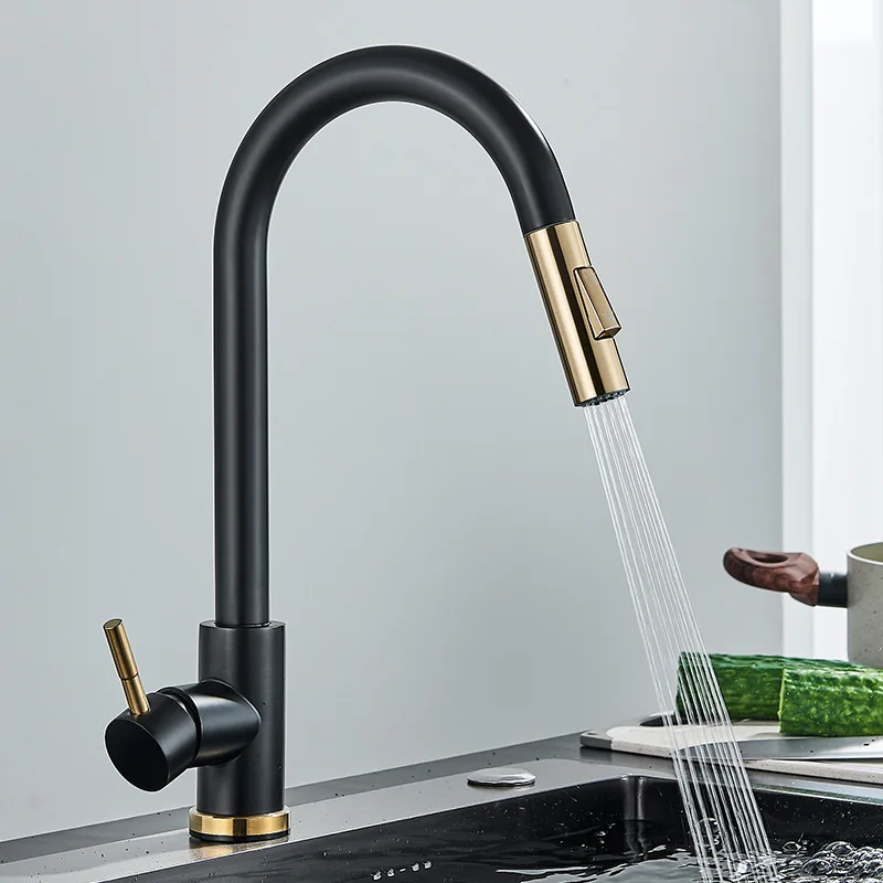 

Pull-out Faucet for Kitchen Sink, Water Tap, Single Handle Mixer Tap, 360 Rotation, Brushed Gold, Kitchen Shower