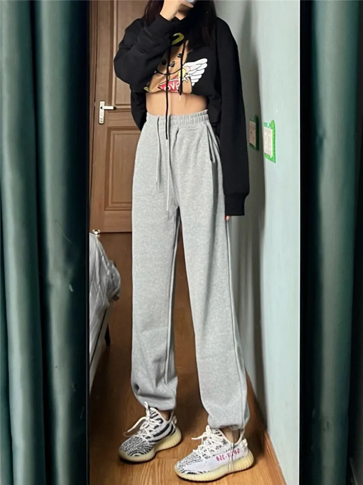 Pantalon blanc à jambes larges et taille haute pour femme, vêtement de sport, droit, Streetwear, collection printemps 2022