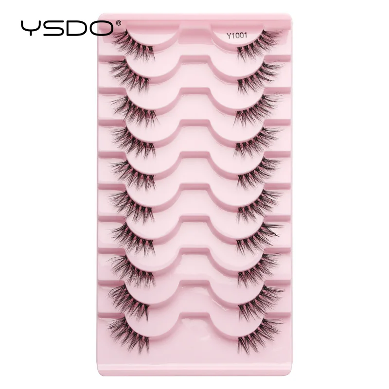 YSDO 10 Pairs Half 3D Faux Mink Lashes High Quality Soft Eyelashes Extensions Handmade Makeup Natural Long Half Mink Eye Lashes