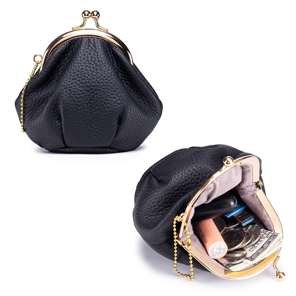 Lady Coin Bag Genuine Leather Fashion Clasp Purse Lipstick Bag Coin Purse For Women Mini Japanese Style Storage Clip Bag