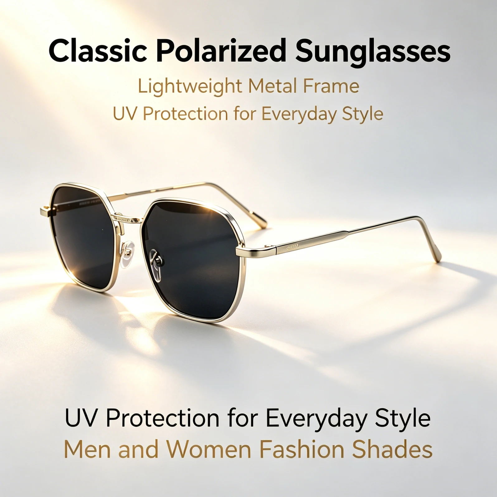Rolipp Men Polygon Metal Frame Polarized Sunglasses Lightweight Thin Temple UV400 Protection Sun Glasses Fashion Outdoor Driving