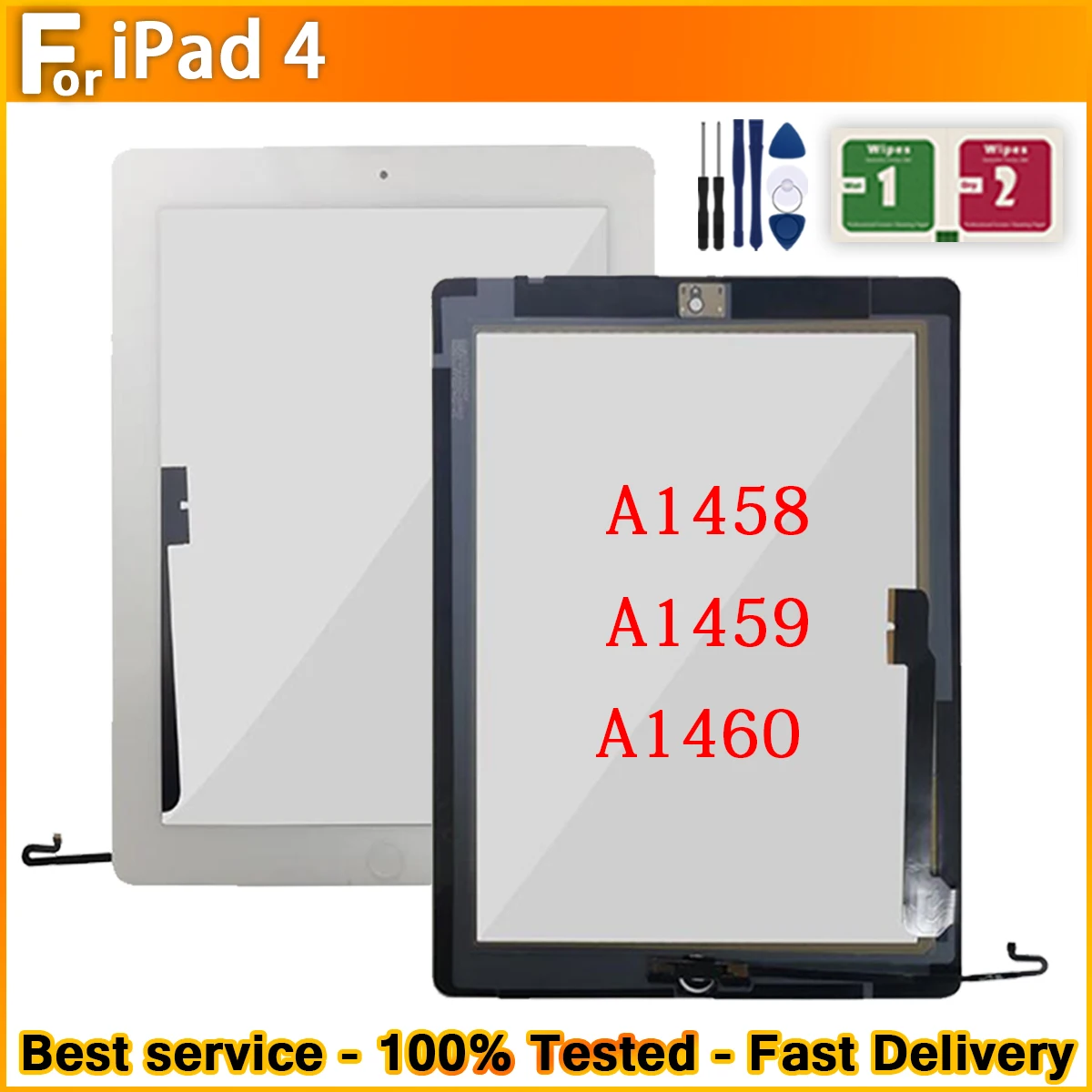 9.7 NEW Touch For iPad 4  A1458 A1459 A1460 touch screen glass digitizer Glass Panel Replacement  with/without button
