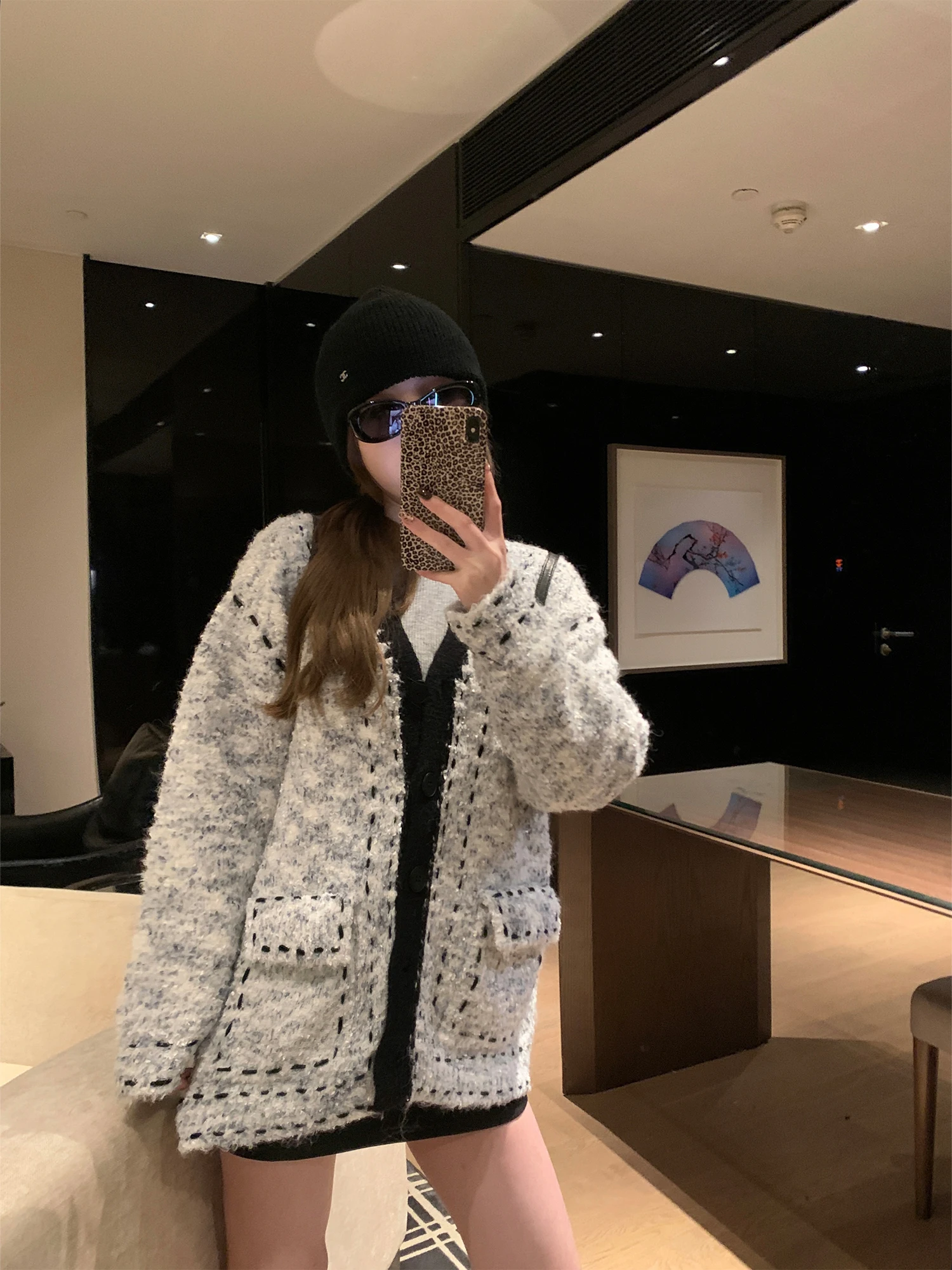 

Вязаный кардиган Bla Ce в клетку, осенне-зимняя верхняя одежда в стиле Little Fraance, свободный крой, открытый кардиган