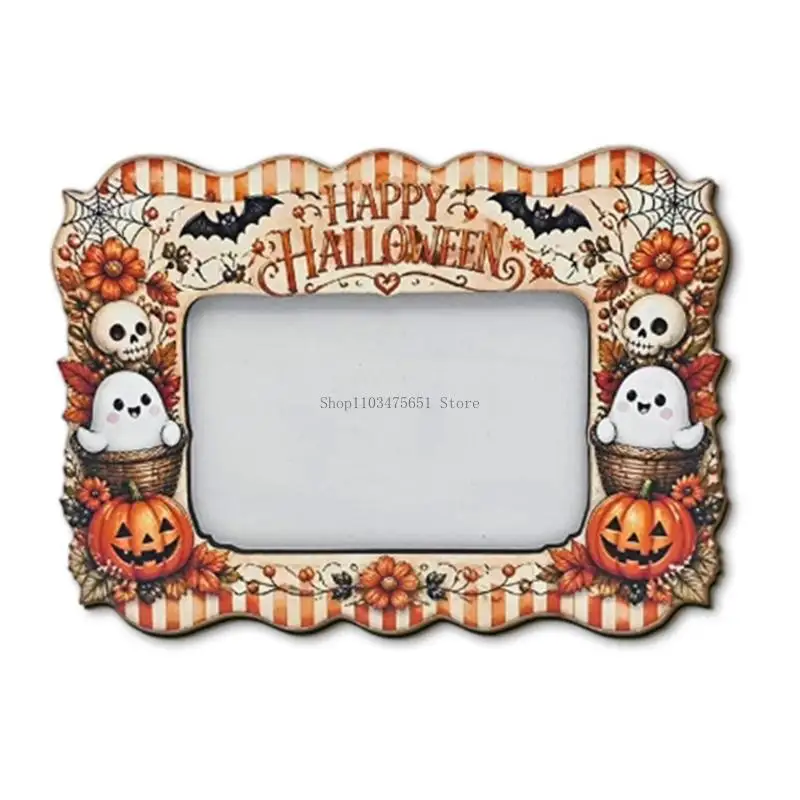 Photo Frame for Shelf Desk and Entry Table Display with Halloween Pattern Panel, Single Piece, and Build