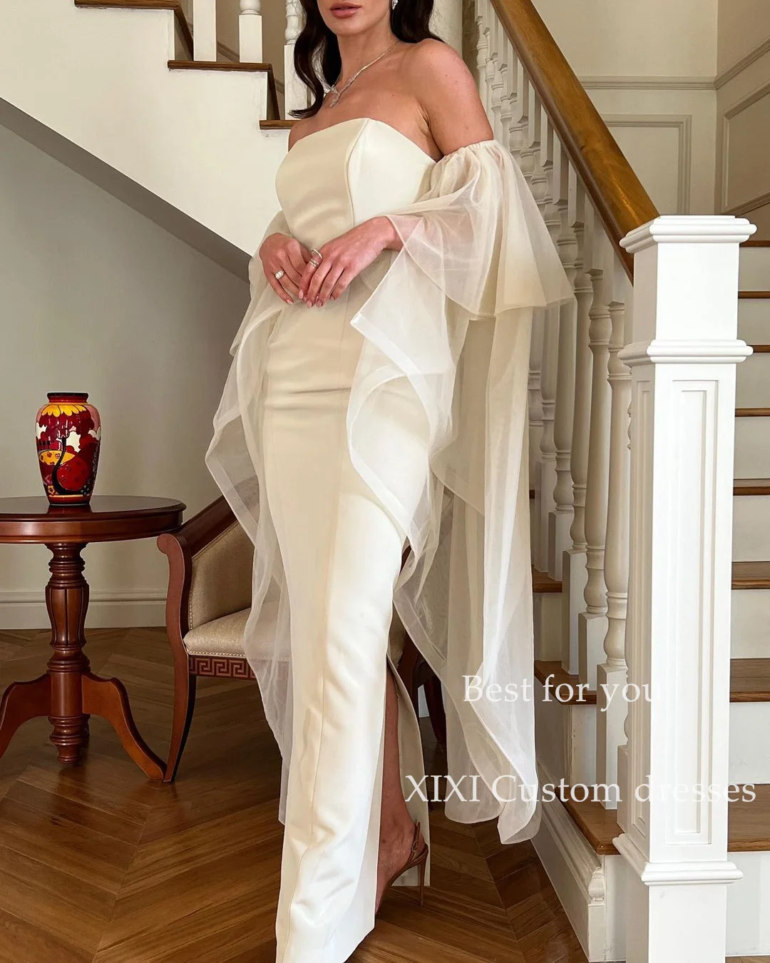 

XIXI A-Line Strapless Floor-Length Ruffle Zipper Up Evening Dresses Party Dresses Elegant Party Dresses For Women