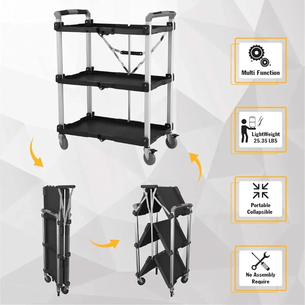 Olympia Tools 85-189 Pack N Roll Collapsible Service Cart, XL, 300LB Capacity, Black