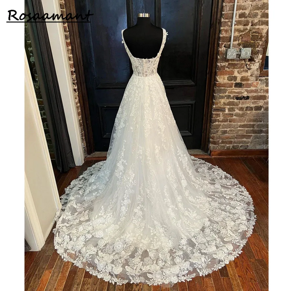 Elegant Wedding Dresses For Women Floor Length Custom Made Brides Lace Appliques  A Line Robe De Mariee