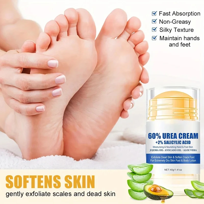 Crème hydratante pour les pieds, 60% d'urée, avec 2% d'acide salicVAC, adoucissante, pour les pieds secs et craquelés