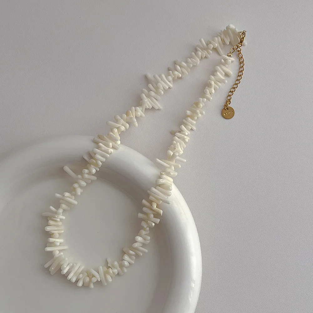 ‌Natural Coral Necklace Delicate Thin Chain Beach Vacation Style Boho Jewelry‌