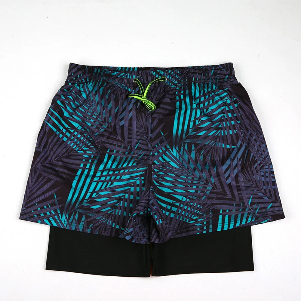 Men Swimming Liner Stretch Swimwear 2 In 1 Quick Drying Running Gym Swim Shorts