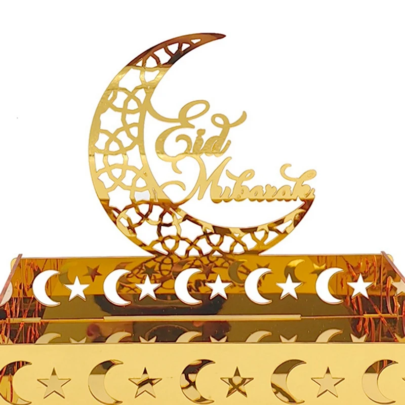 1 Piece Eid Mubarak Food Tray Ramadan Kareem Dessert Fruit Plate Acrylic Moon Star Castle Islamic Muslim Festival Decor Gift,C