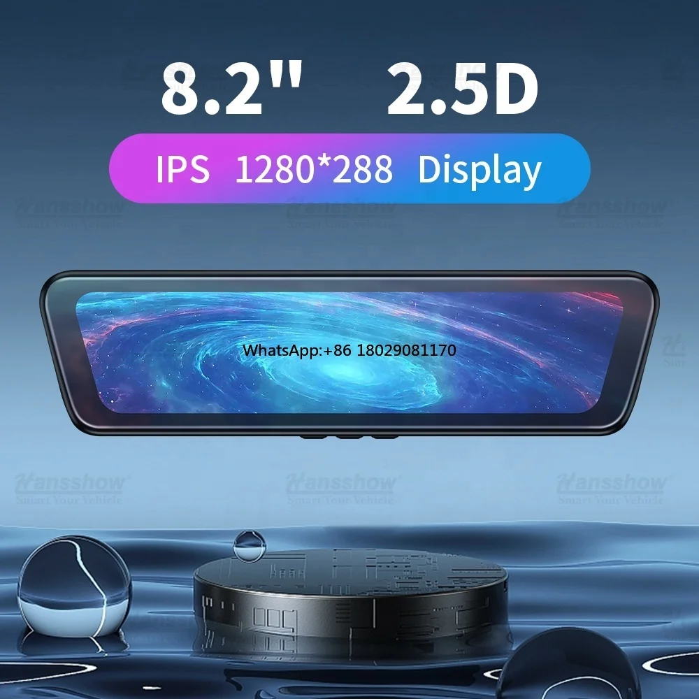 

Full HD 1080P Night Vision Stream Media Mirror Dual Lens Car Camera 8.2'' IPS Touch Screen Rearview Mirror For Tesla Model 3/Y