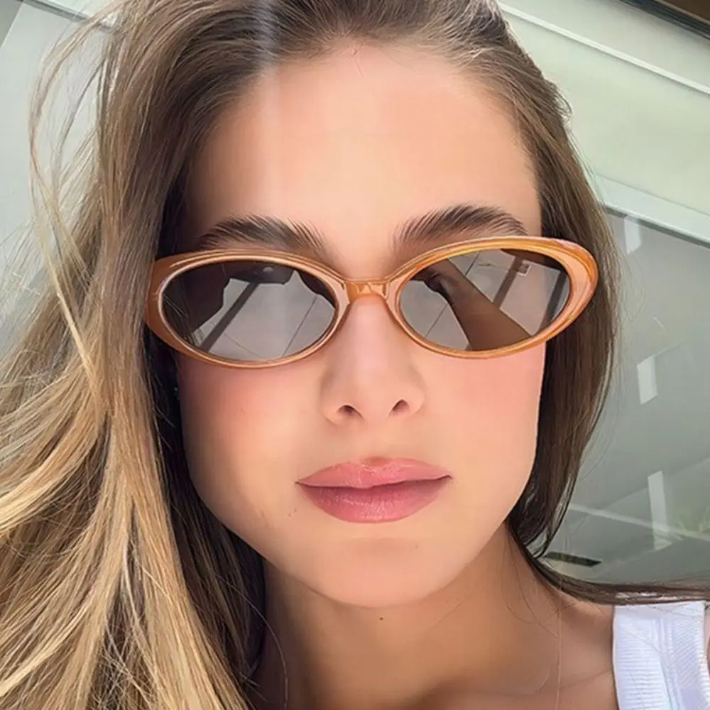 Novo retro olho de gato óculos de sol feminino masculino doce cor oval quadro óculos de sol moda uv400 tons eyewear