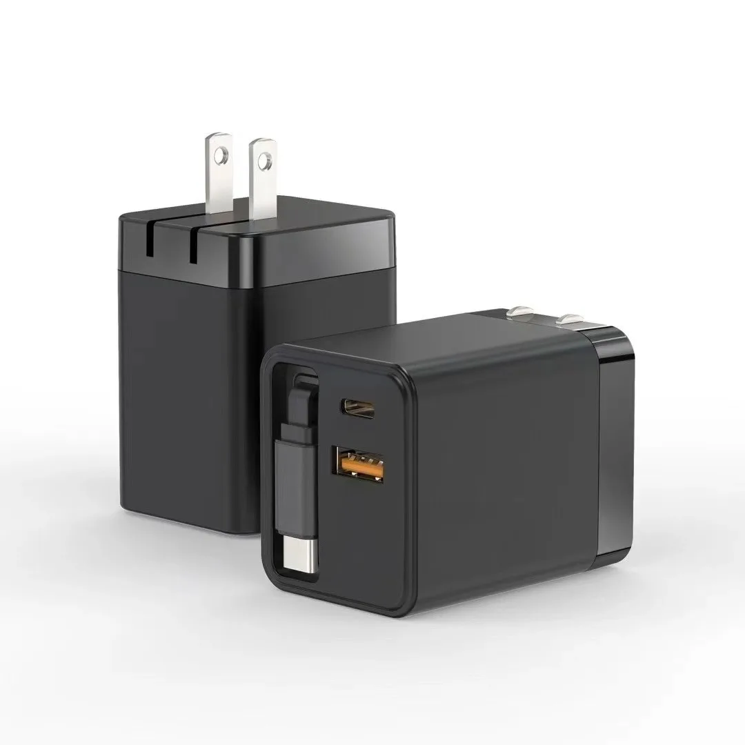 

PD40W Выдвижной кабель Быстрое зарядное устройство Складная ножка из нитрида галлия Двухпортовое сверхбыстрое зарядное устройство переменного тока для быстрого зарядного устройства для IPhone