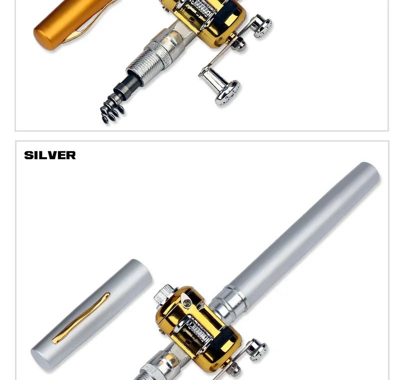 [Zubehör für Angelruten rollen] Tragbare Taschen-Teleskop-Angelrute rolle Full Kit Stift form Stange 96cm für Angel anfänger – Detail 5