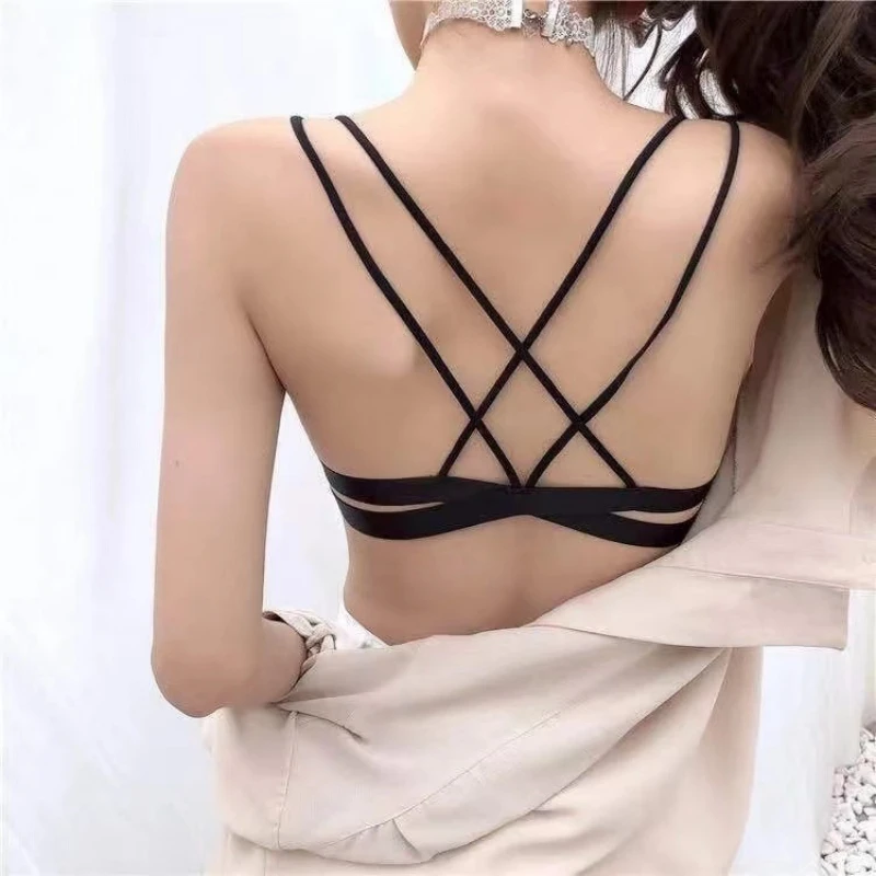 New Comfortable Underwired Underwear Bandeau Back Crossed Front Button Bra Women\'s Thin Sexy Beauty Bra