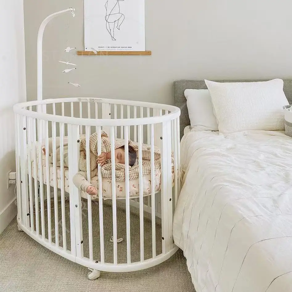 mattress Crib Wood Newborn Baby Cradle Multifunctional Paint-free Movable Children's Splicing Big Bed