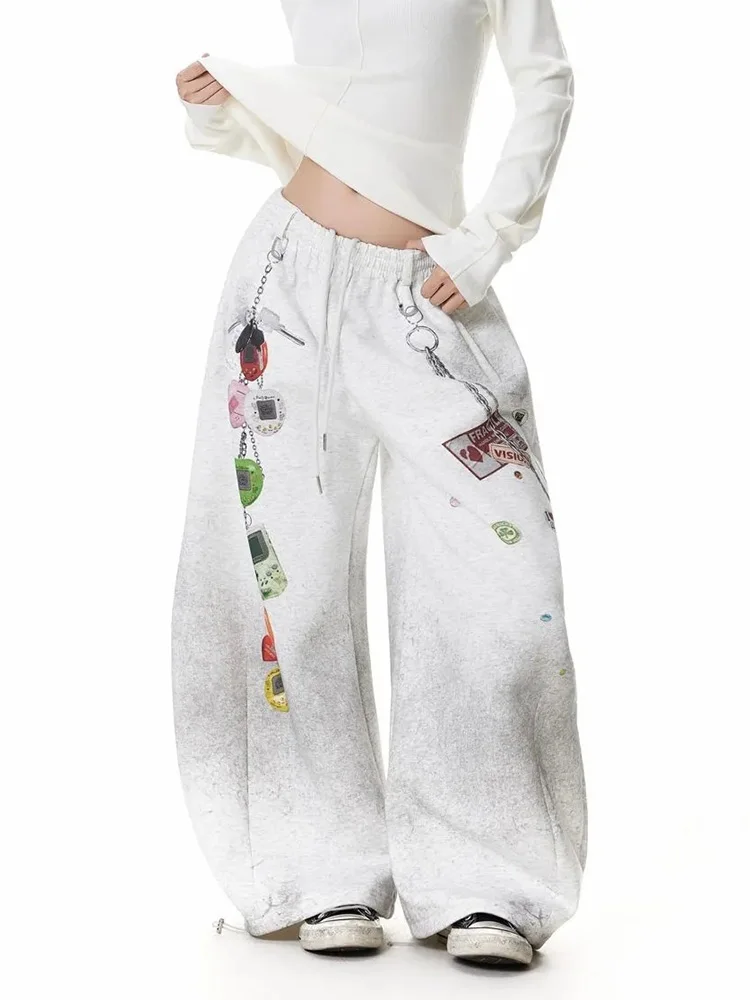 Vintage Hand Painted Y2K Pant Women High Waist American Hip Hop Trousers Fall Winter Retro Streetwear Bf Loose Gothic Pants New