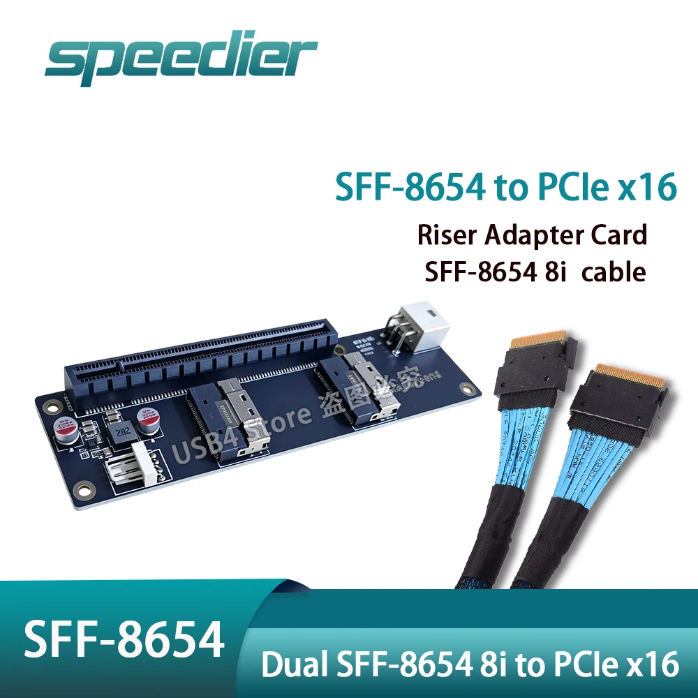 Dual SFF-8654 8i to PCIe x16 Riser Adapter Card Server Extension Backplane Converter 8654 Cross Cable For PLX Switch Multi GPU