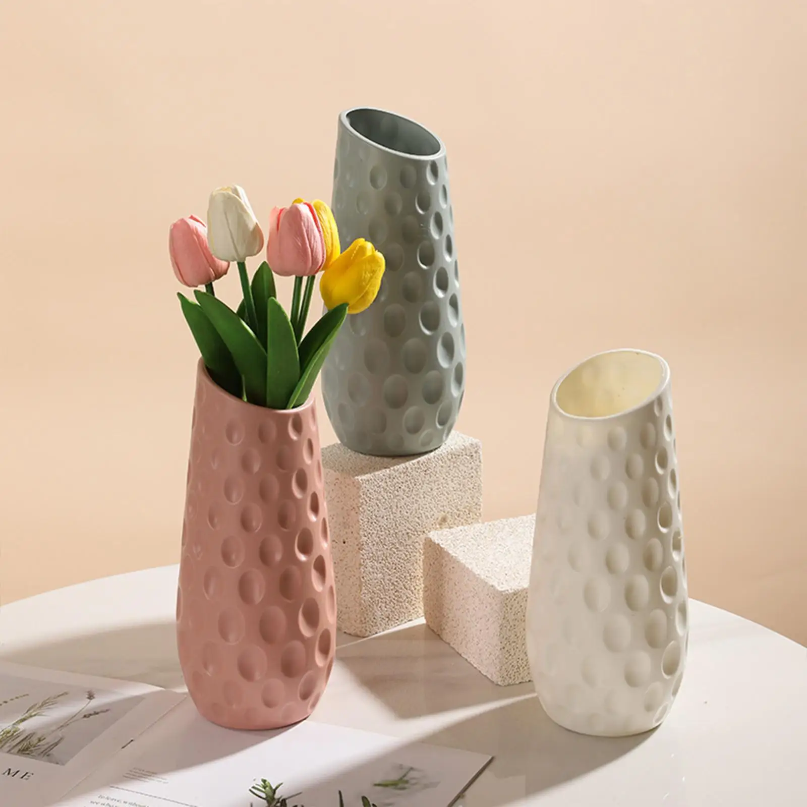 Slanted Mouth Plastic Decorative Vase for Flower Arrangement Modern Home Decor Shatter Resistant Table Centerpiece