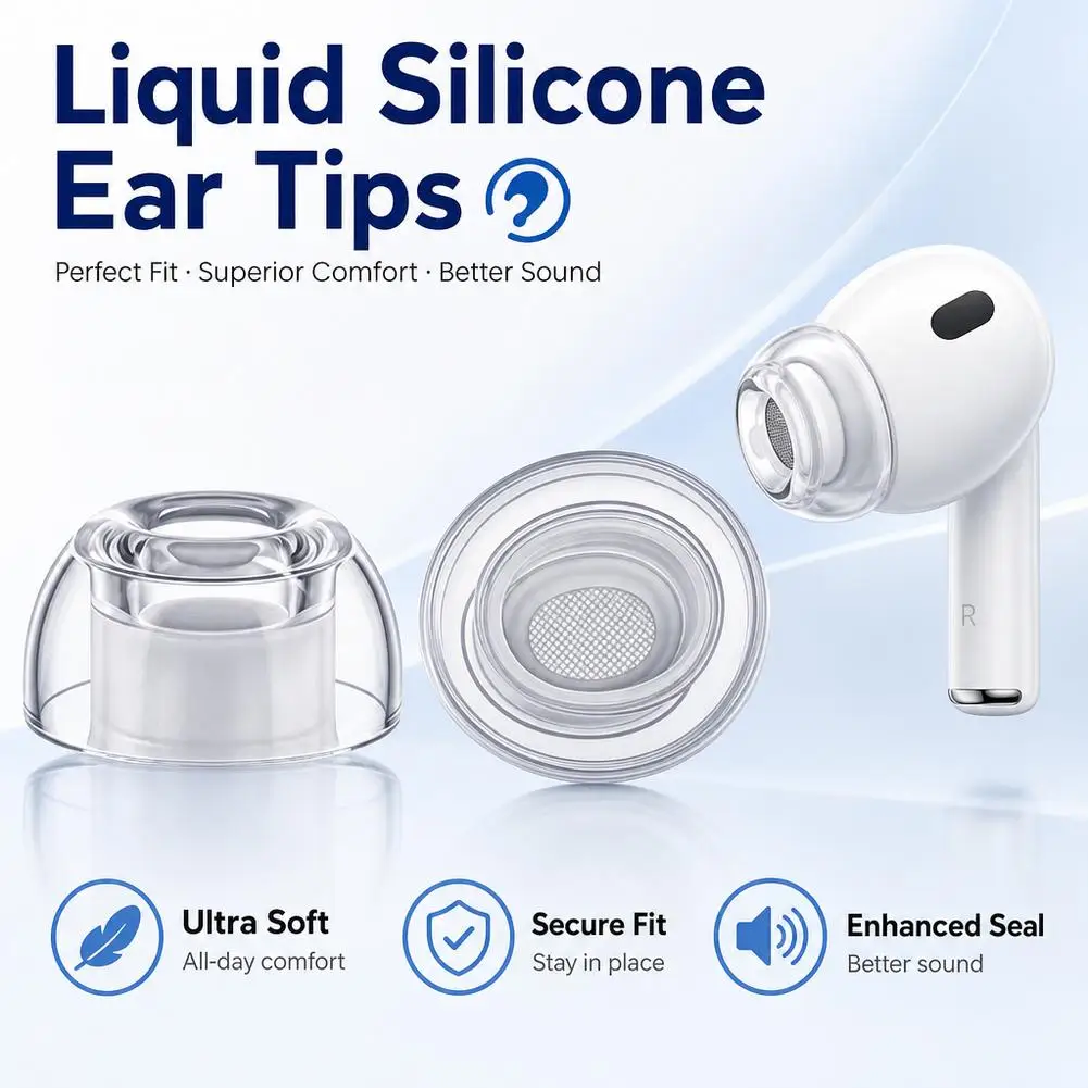 Embouts d'oreille SeaSnail pour AirPods Pro3, en silicone liquide, isolation phonique, embouts souples transparents pour écouteurs, casques audio, écouteurs intra-auriculaires