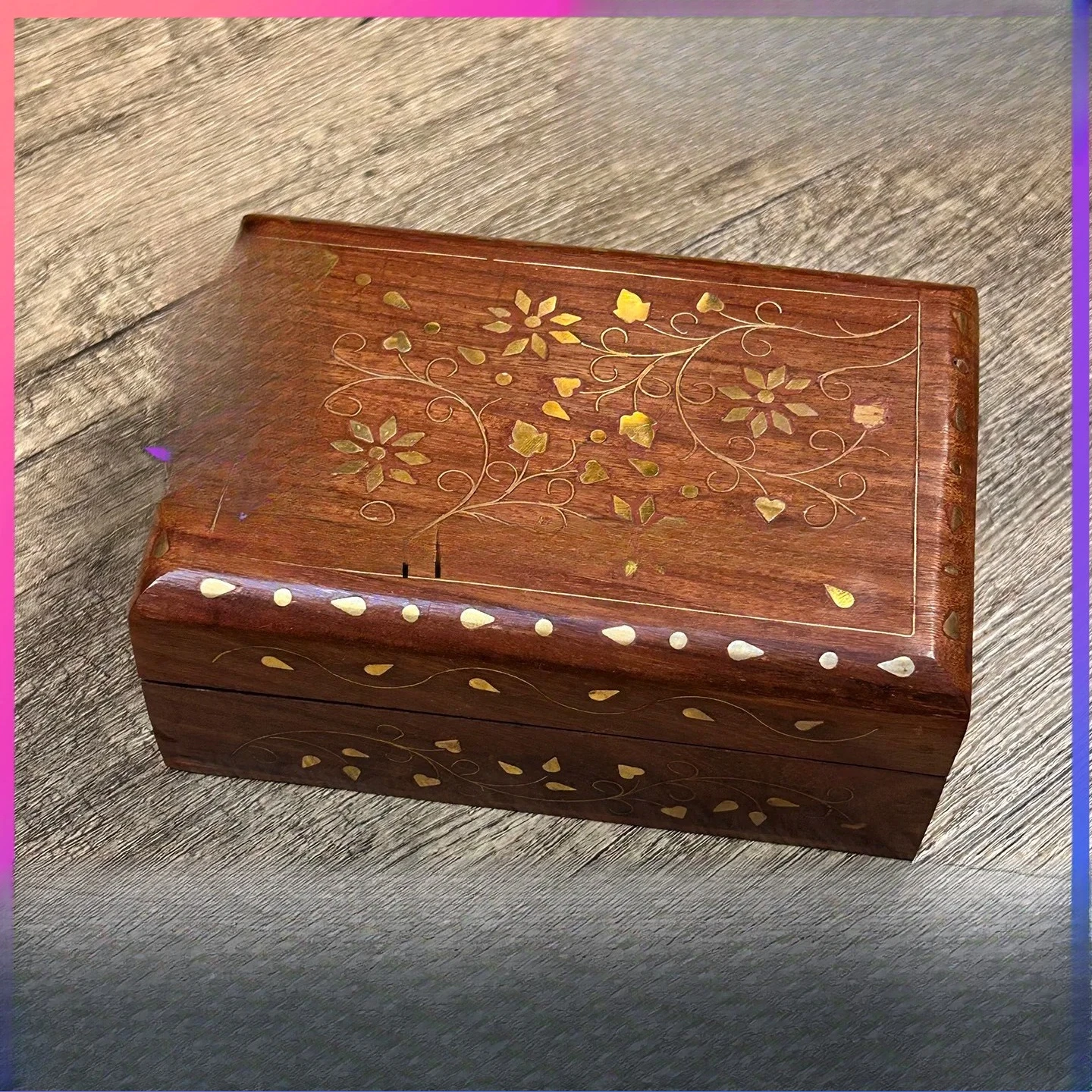 Handmade Rosewood Jewelry Box with Brass Inlay Defect Version Small Item Storage Organizer
