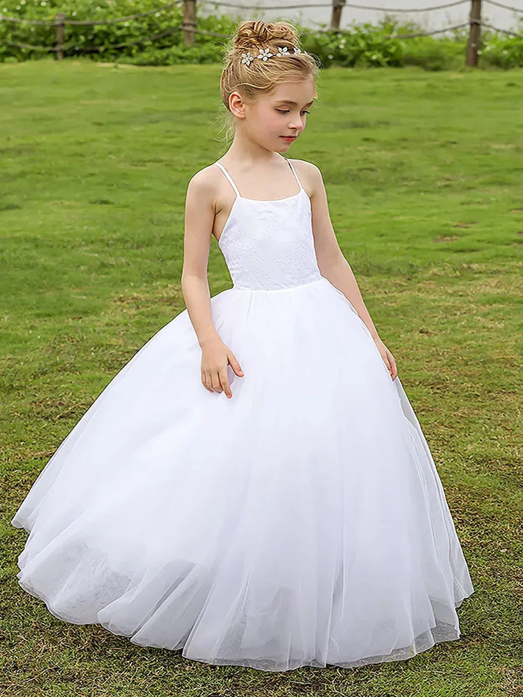 white Flower Girl dress Can bespoke size tulle backless Lace elegant prom princess birthday communion party formal occasion gown