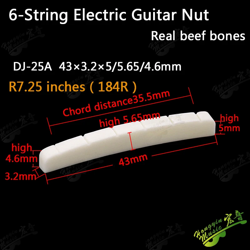 Echter geschlitzter Knochensattel für E-Gitarre, oberes Saitenkissen (unterer flacher Sattel 42/43*3,4*6) HUATOOL – Detail 3