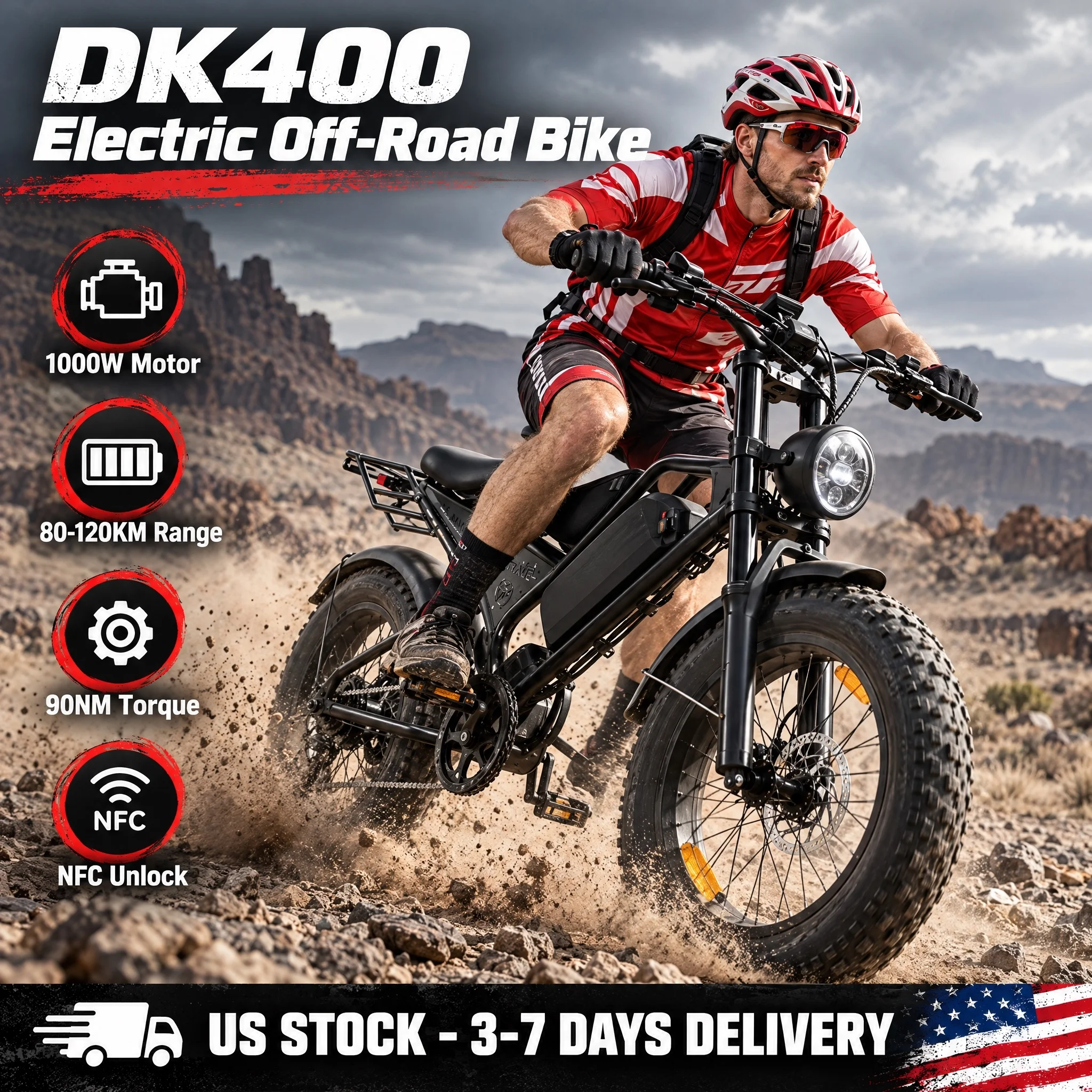 Long-Range DK400 Fat Tire E-Bike for Adults, 48V 18.2AH Lithium Battery Supports 80-120KM Cruising, Eliminates Frequent Charging Trouble, Shimano 7-Speed Precision Shifting, YL-61F-C Instrument Panel, Premium Build, Great Holiday Gift