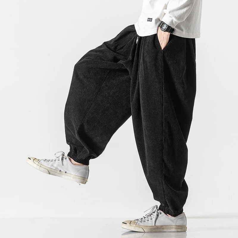 

2023 Oversized Pants Casual Autumn Men Wide-Leg Trousers Harajuku Corduroy Streetwear Straight Pants Male Elastic Waist Loose