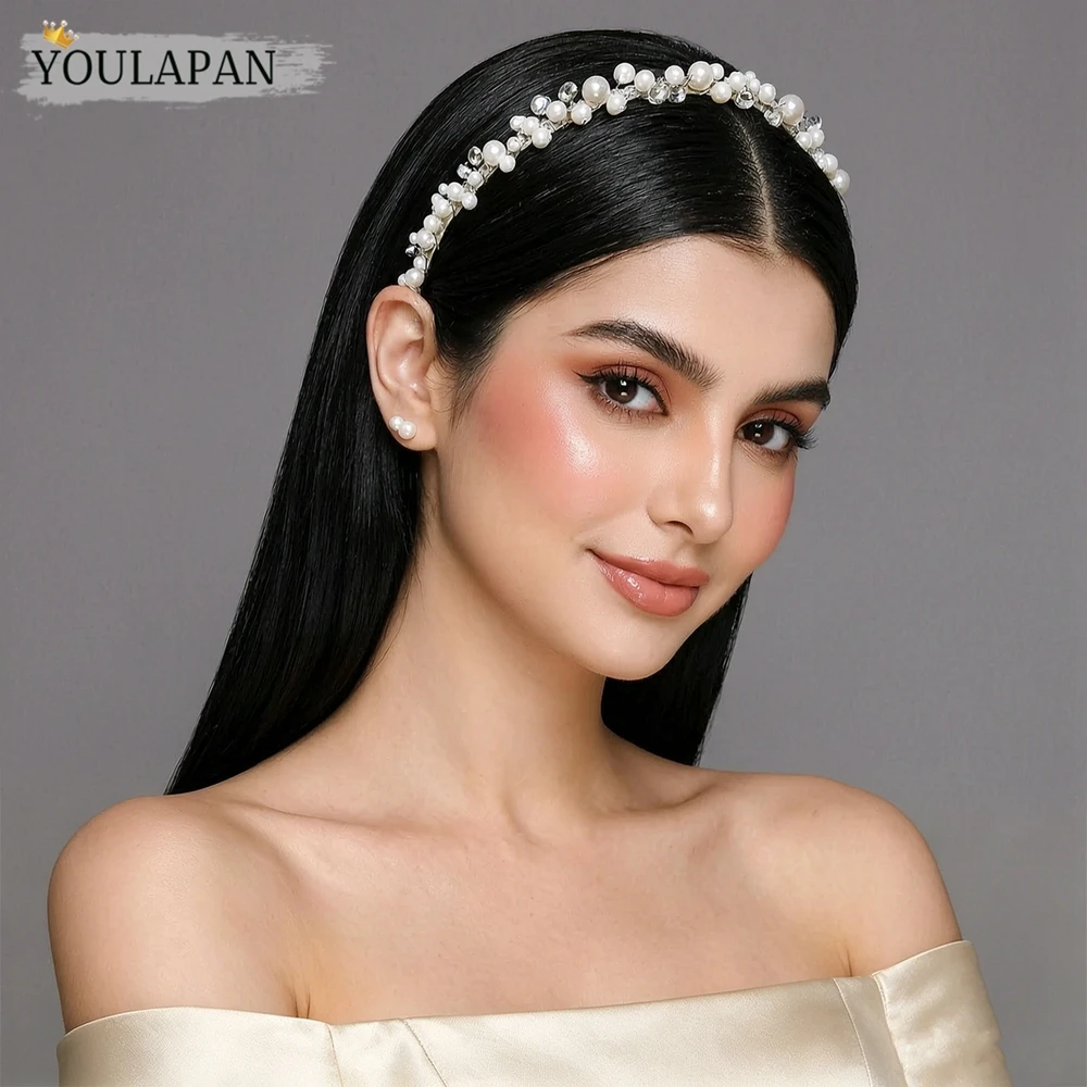 YouLaPan Elegant Pearl Crystal Headband Handmade Rhinestone Thin Hair Hoop Women Bridal Wedding Party Hair Accessories HP1015
