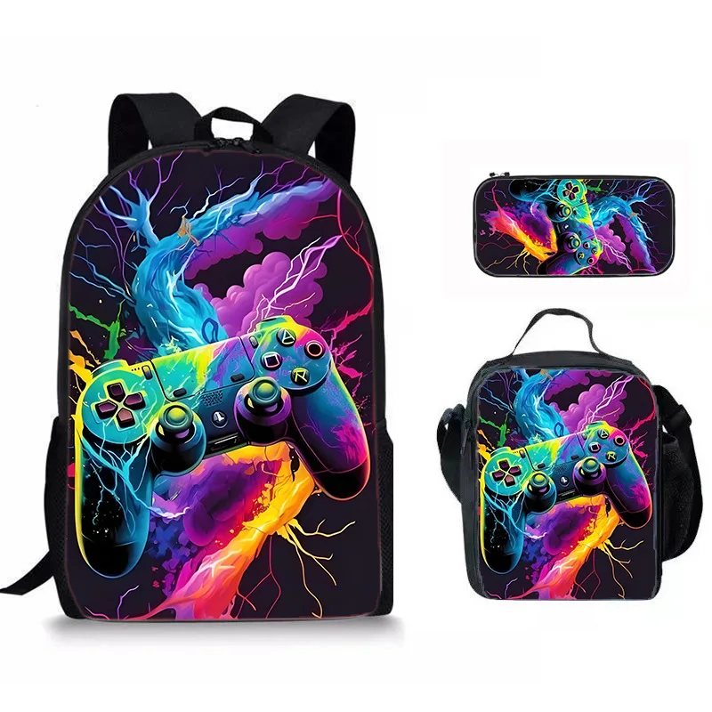 高級人気面白いゲームコントローラー-3d-プリント-3-ピース-セット生徒スクールバッグラップトップデイパックバックパッククロスボディランチバッグ鉛筆ケース