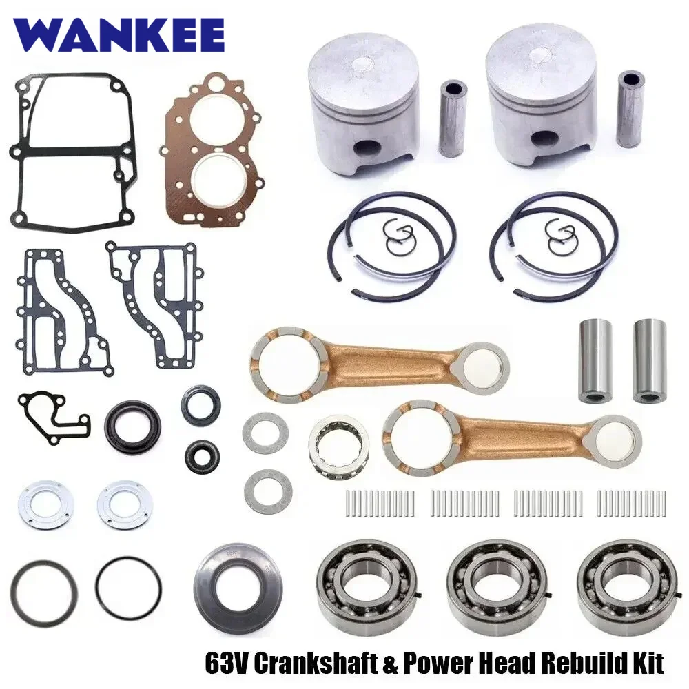 Wankee 63V/63W Crankshaft & Power Head Rebuild Kit For Yamaha 2T 9.9 15HP 2 Cyl 9.9FMHS Outboard Engine Parts