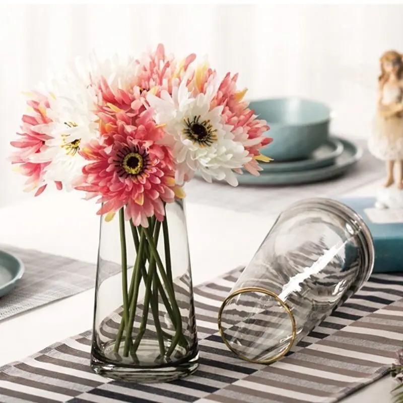 Nordic Creative Simple Light Luxury Glass Vase Living Room Ornament Flower Arrangement Water Nourishment Advanced Home Decor