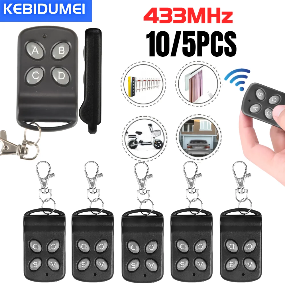 10/5PCS 433Mhz RF Garage Door Remote Control Duplicator 4 Keys Fixed Code Grabber Clone Gate Key Fob Command Hand Transmitter