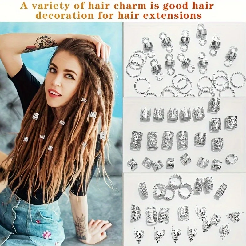 280pcs DIY Braid Jewelry Accessories Silvery Metal Hair Braiding Rings Hip-Hop Punk Style Hollow-Out Dreadlock Beads for Women