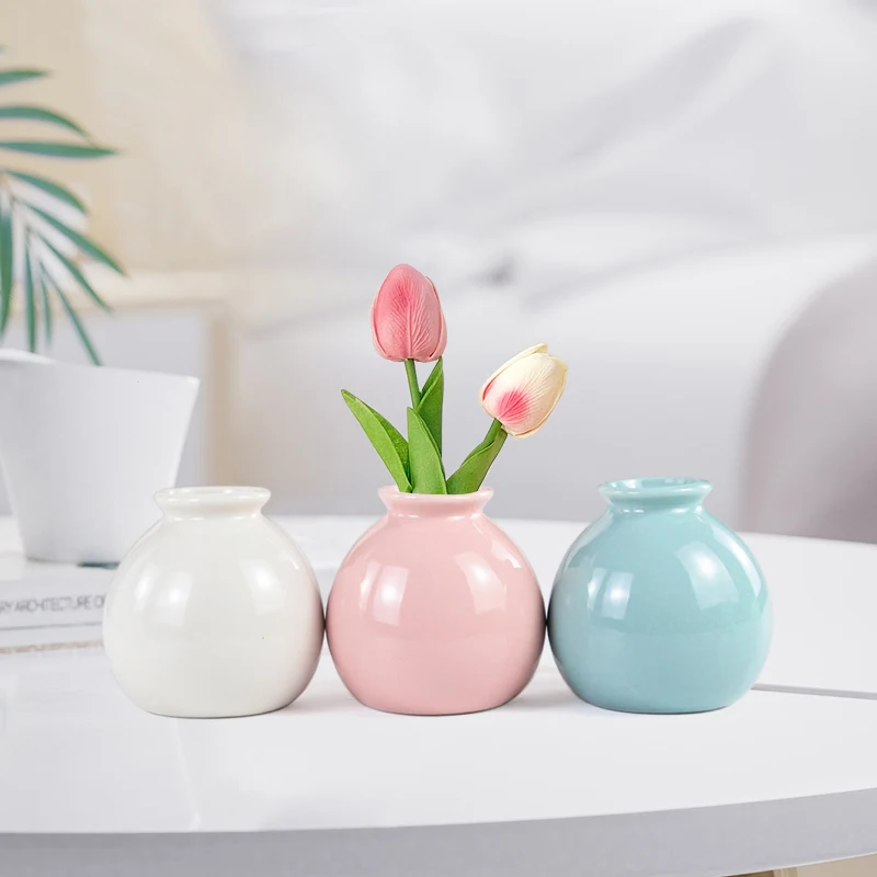 1Pc Mini Colorful Ceramic Flower Vase Decorative Planter Pot Flowerpot Desktop Vase Home Office Decorations