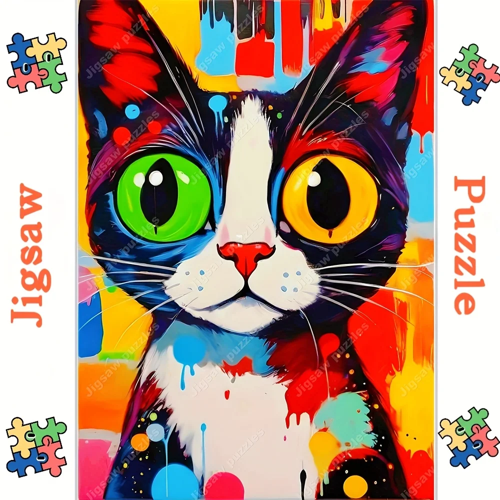 2000/1000/1314/520pcs Jigsaw Puzzles - Family Fun Adult Puzzle with Vibrant Cat Design, Portable Cuboid DIY Art Decor, High-Qu