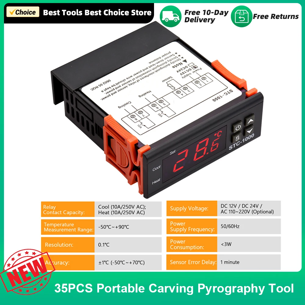 Digital Temperature Controller STC-1000 Temperature Regulator AC 110~220V Refrigerator Thermostat Support Heating/Cooling