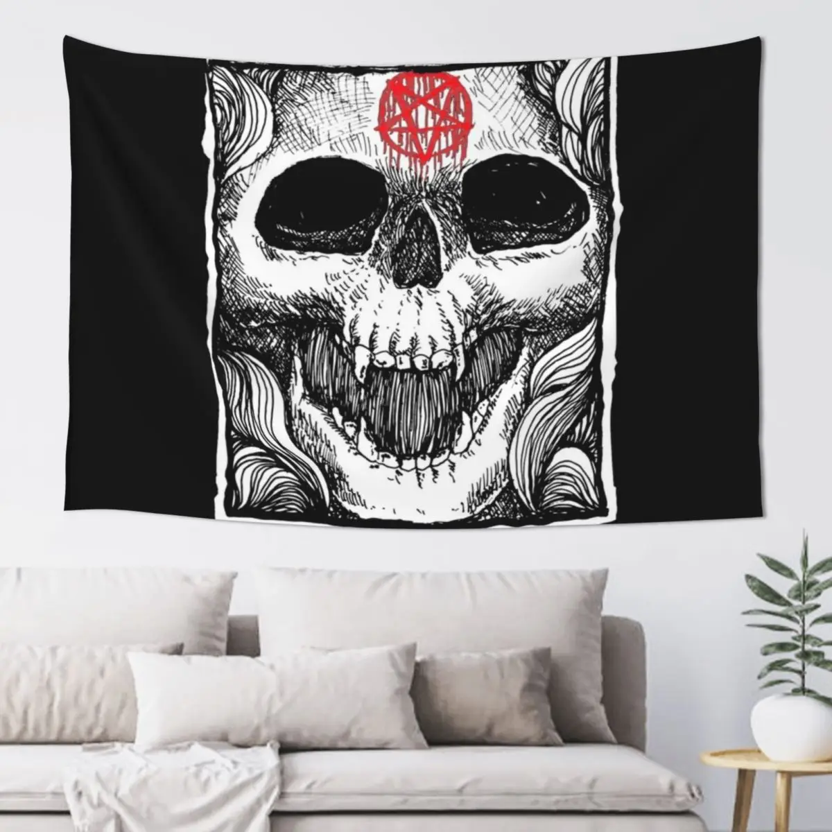 Skull Pentagram Fatality Demon by KRAFTD Tapestry Wall Tapestries Bedroom Deco Living Room Decoration Tapestry