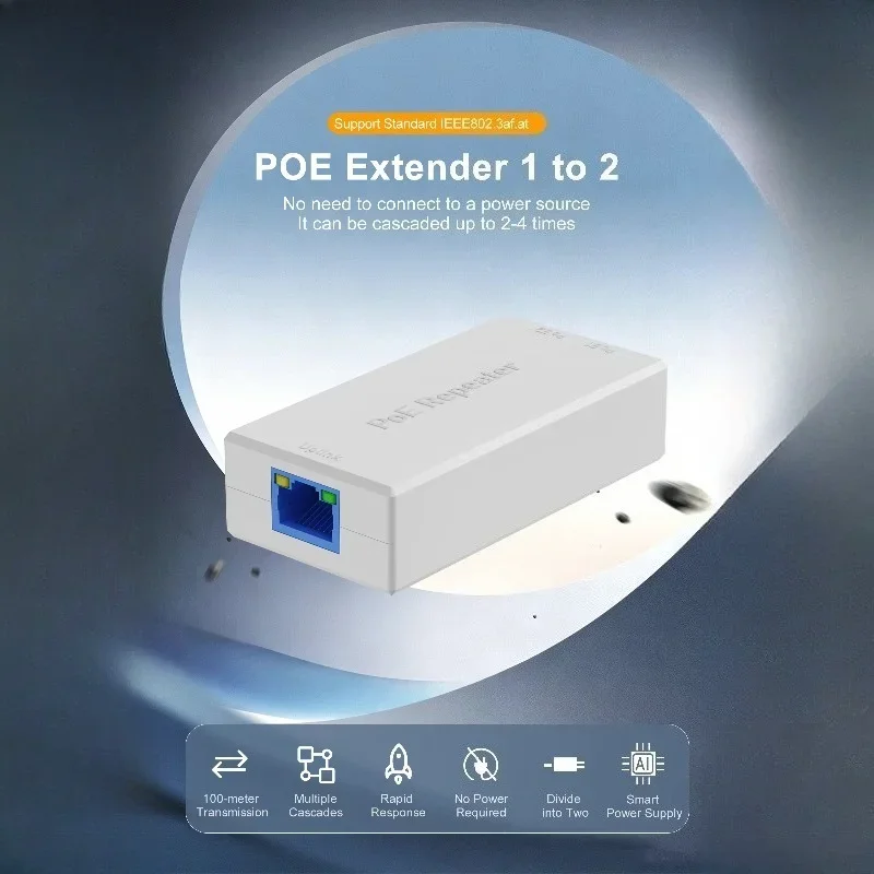 10/100Mbps 2‑Port 48V PoE Extender Plastic Housing 1‑In‑2‑Out IEEE 802.3af/at Repeater For IP Camera CCTV Surveillance System