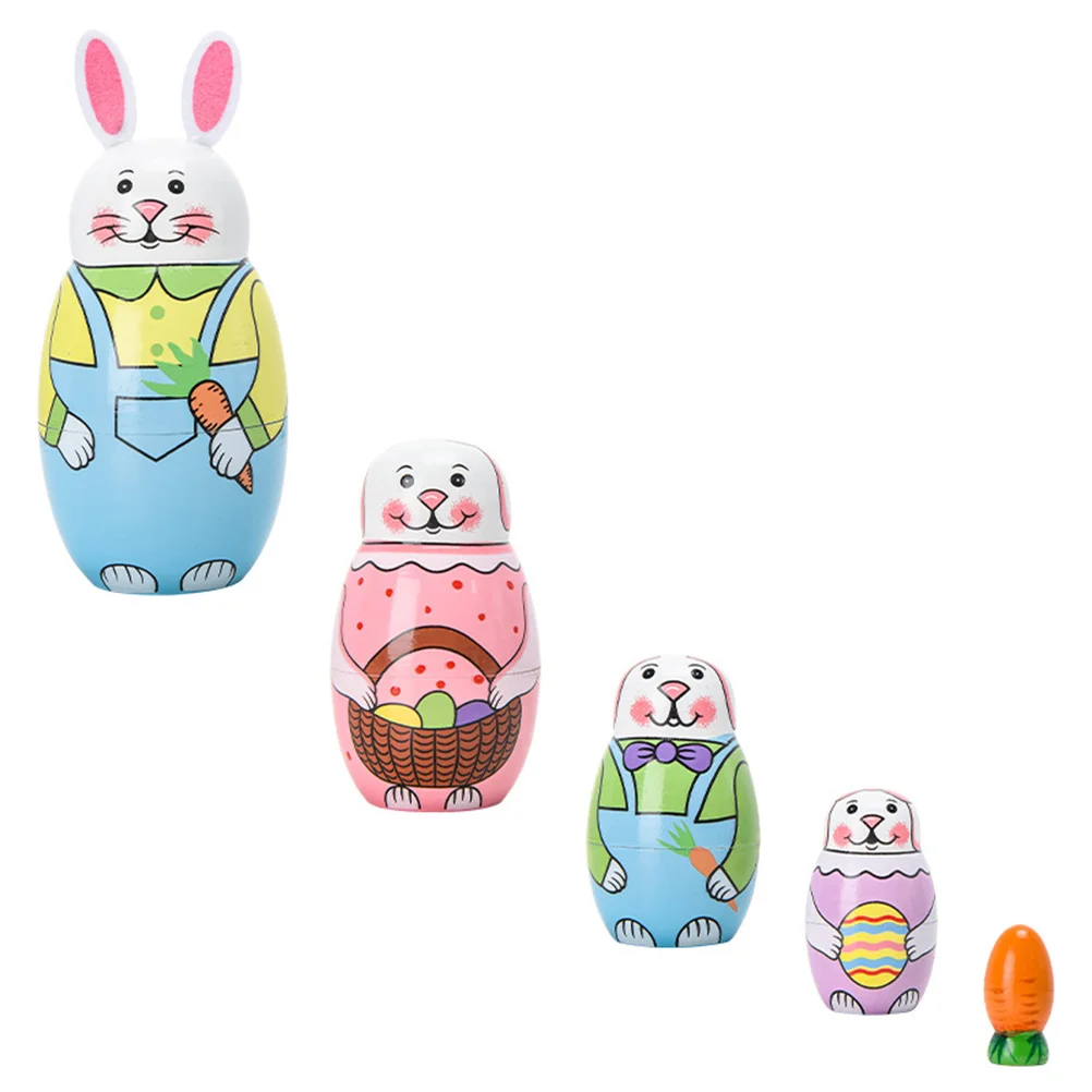 Bunny Nesting Rabbit Matryoshka Dolls Toy Toys Wooden Painted Stacking Gifts