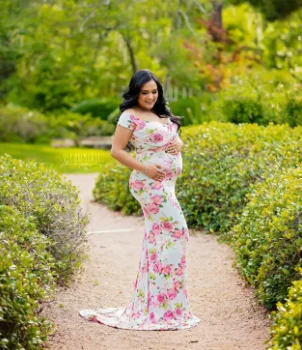 Vestido de maternidade para fotografia, feito de algodão stretch, manga curta, para mulheres grávidas, adereços fotografia