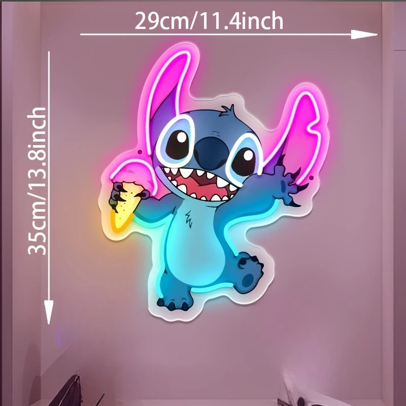Anime Stitch with Ice Cream Neon Light Sign LED Adjustable Brightness USB-Powered for Bedroom Game Room Decor Birthday Gifts