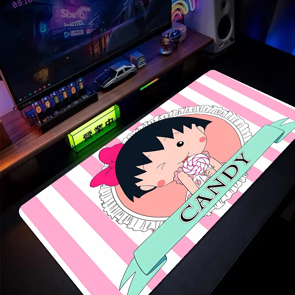 Catoon Chibi Maruko Chan Funny Large Gaming Mouse Pad XL Locking Edge Size For Keyboards Mat Mousepad For Boyfriend Gift