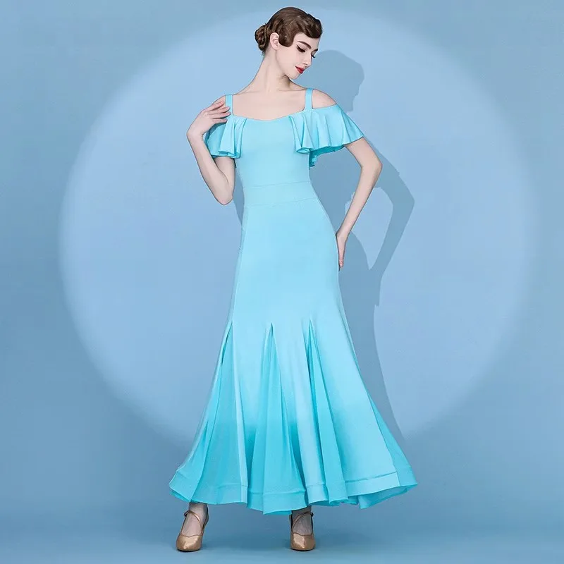 Nuovo vestito da ballo moderno con reggicalze Costume da ballo da sala da donna per abbigliamento da ballo moderno azzurro
