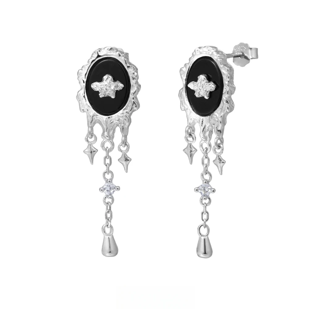 

Black Agate Liquid Texture Earrings Niche S925 Sterling Silver Earring Original Design Women's Fashion Jewelry Wholesale Gift