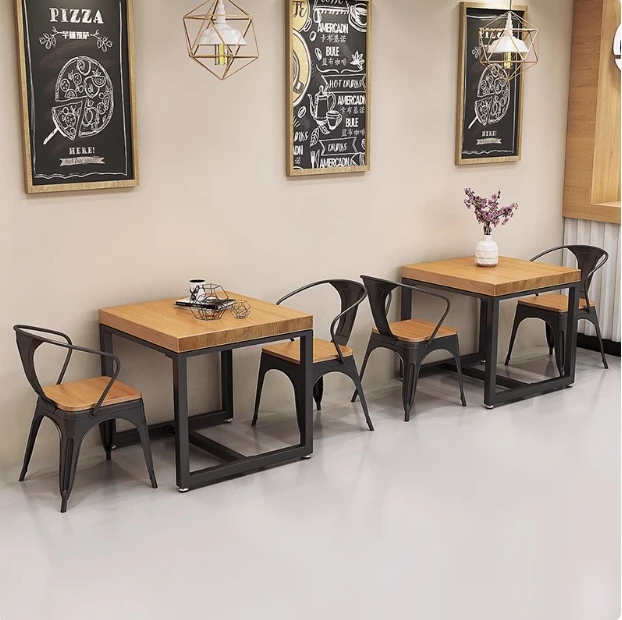 Industrial style canteen dining table and chairs Internet celebrity milk tea shop snack bar catering shop double square square