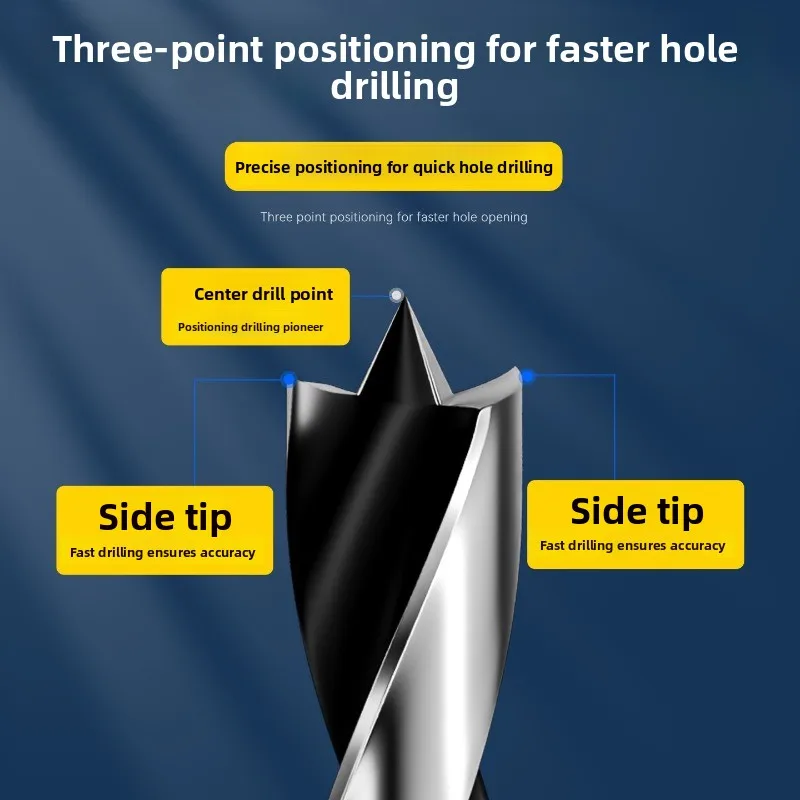 High Carbon Steel Woodworking Three-Point Drill Bit, Hex Shank 3-20mm Extended Deep Hole Drill