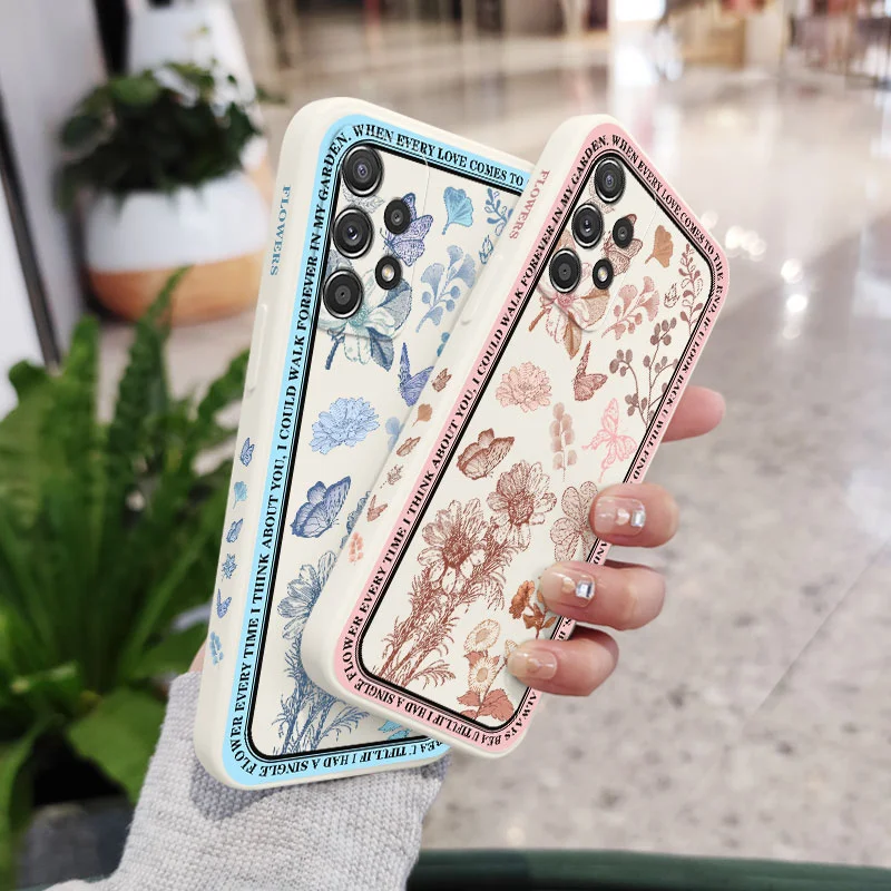 Vintage Flowers Case For Samsung A54 A34 A24 A14 A73 A53 A33 A23 A13 A03S A52 A52S A72 A32 A22 A15 A25 A35 A55 A04S A04 4G 5G